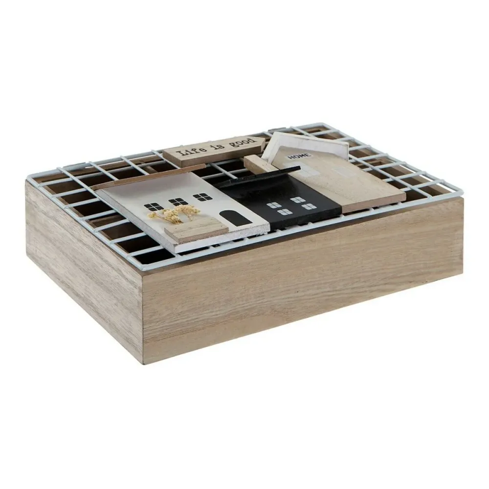 Caixa para Infusões DKD Home Decor Life is Good 26 x 17 x 8 cm Preto Metal Castanho Branco Madeira MDF