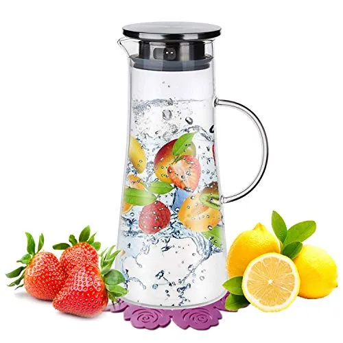 Brocche e Caraffe,BOQO Caraffa Vetro,Coperchio Acciaio Inox,Brocca...