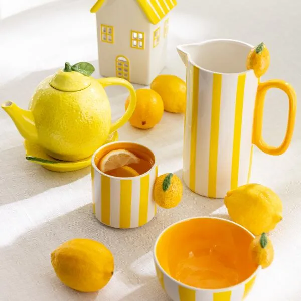 Brocca Ceramica per Acqua Righe Gialle con Limone