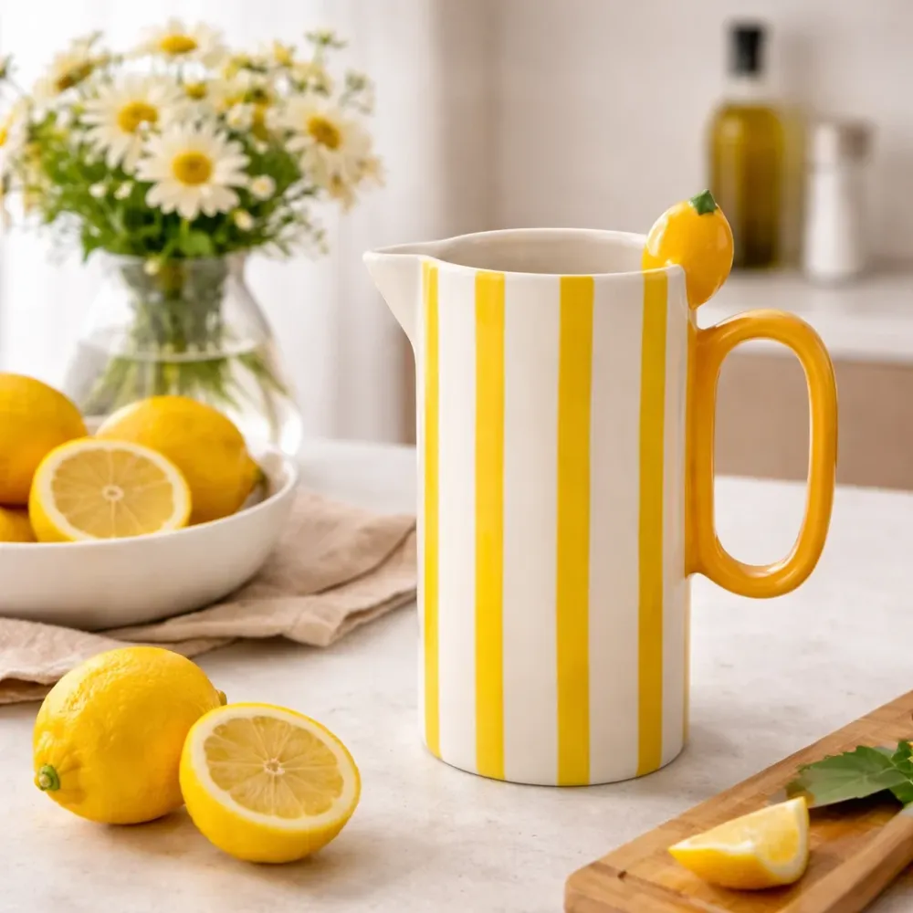 Brocca Ceramica per Acqua Righe Gialle con Limone