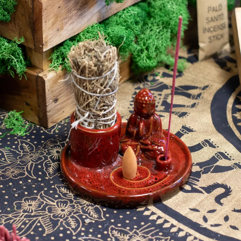 Piatto per Incenso Buddha Multiuso – Ceramica Rosso Soft