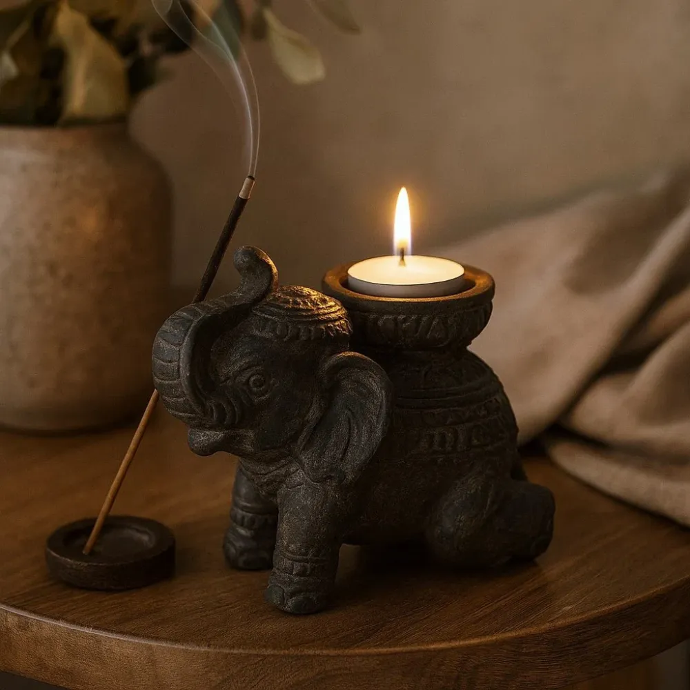 Portaincenso e Portacandele Elefante Nero Antico
