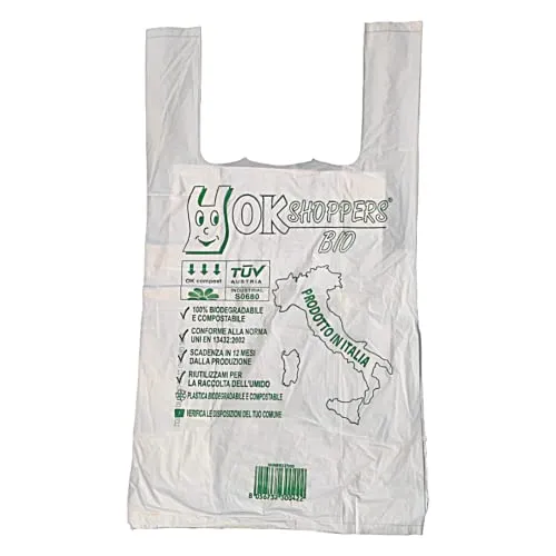 Buste Shopper 500 pezzi con Manico - 10 Box - Biodegradabili Compostabili 27x50