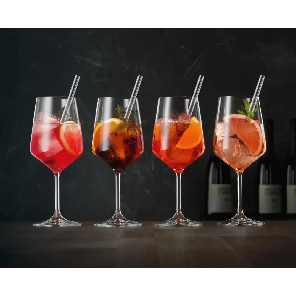 NACHTMANN Set 4 Calici Bicchieri da Spritz Cocktail Cristallo 640ml con 4 Cannucce Vetro