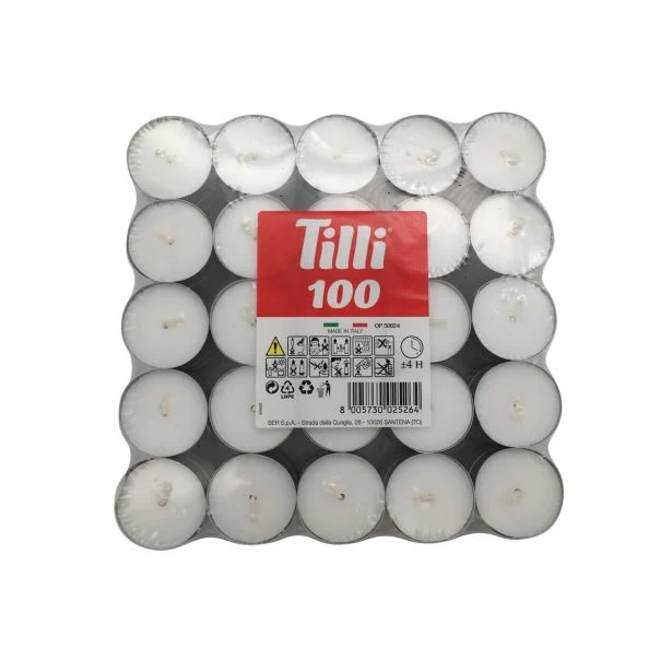 Candele Tealight 100pz Durata 4h Cera Paraffina Bianca FERCASASHOP