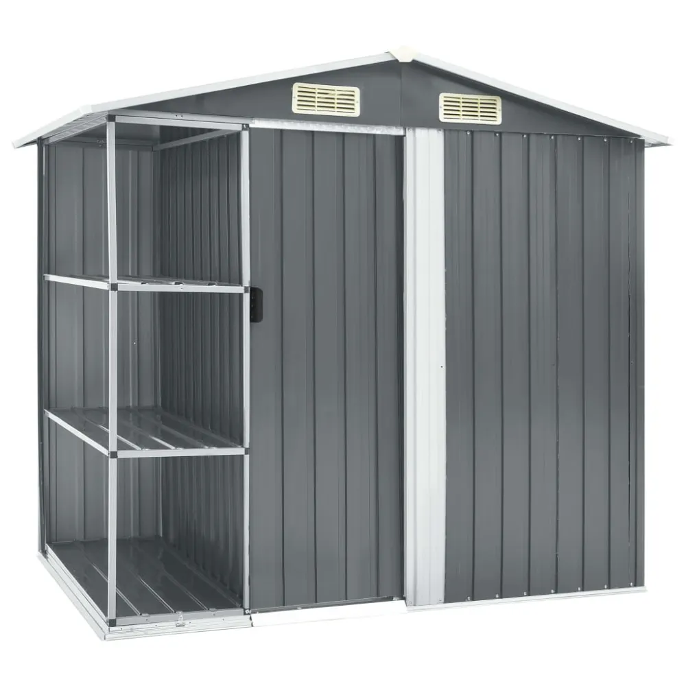 Capanno da Giardino con Scaffali Grigio 205x130x183 cm Ferro Trattato Pressione