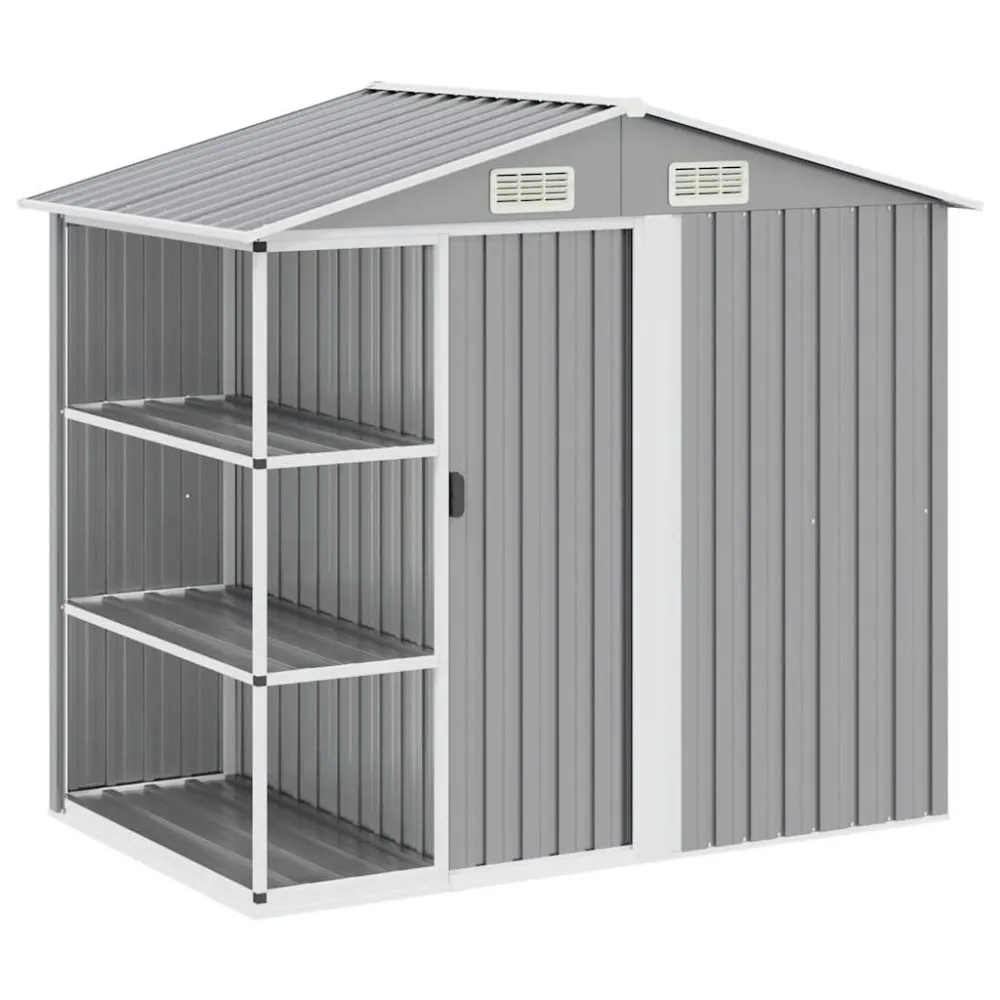 Capanno da Giardino con Scaffali Grigio 205x130x183 cm Ferro Trattato Pressione