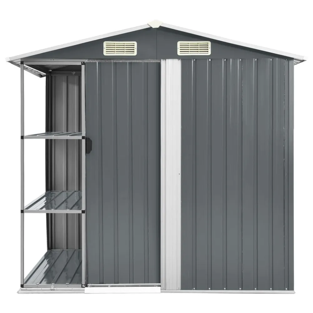 Capanno da Giardino con Scaffali Grigio 205x130x183 cm Ferro Trattato Pressione