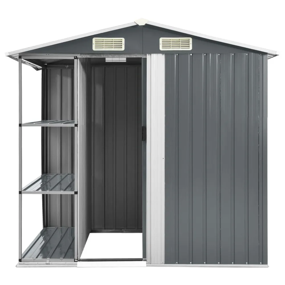 Capanno da Giardino con Scaffali Grigio 205x130x183 cm Ferro Trattato Pressione