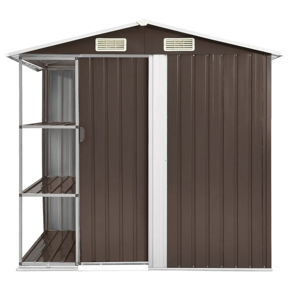 Capanno da Giardino con Scaffali Marrone 205x130x183 cm Ferro con Fondazione Plastica