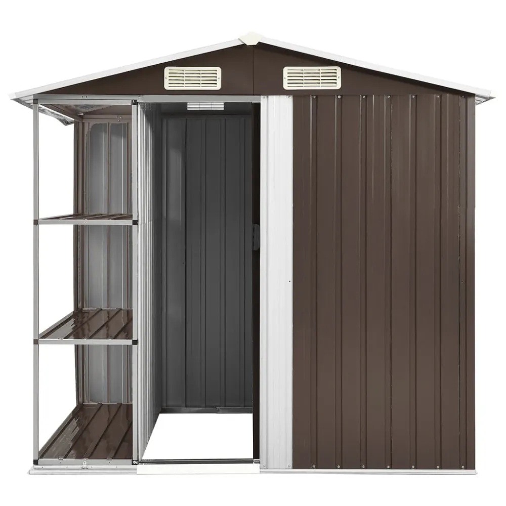 Capanno da Giardino con Scaffali Marrone 205x130x183 cm Ferro con Fondazione Plastica