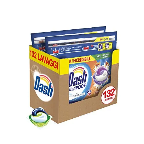Dash Allin1 PODS Detersivo Lavatrice Capsule Ambra, Maxi Formato 2 x 66,...