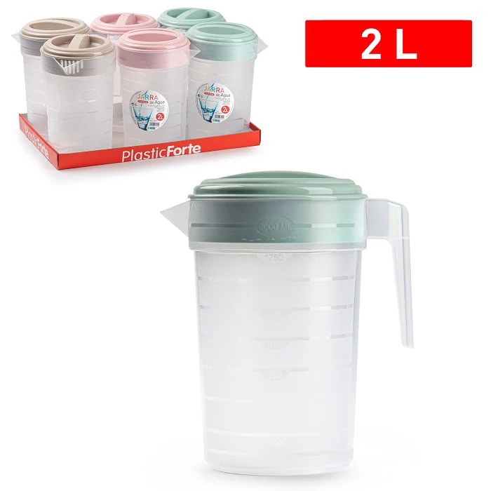 PlasticForte Caraffa Graduata 2 Litri con Tappo Colorato - Ideale per Acqua e Misurazioni Liquidi