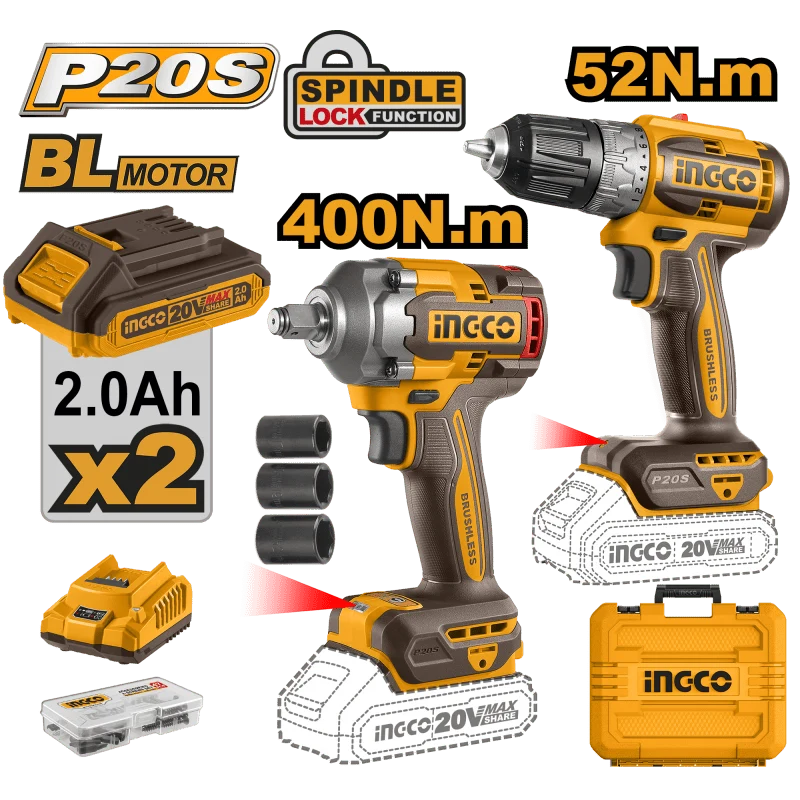 Certificato CE Set Cdli20453e + Ciwli2040e con 2 Batterie 2ah e caricabatteria