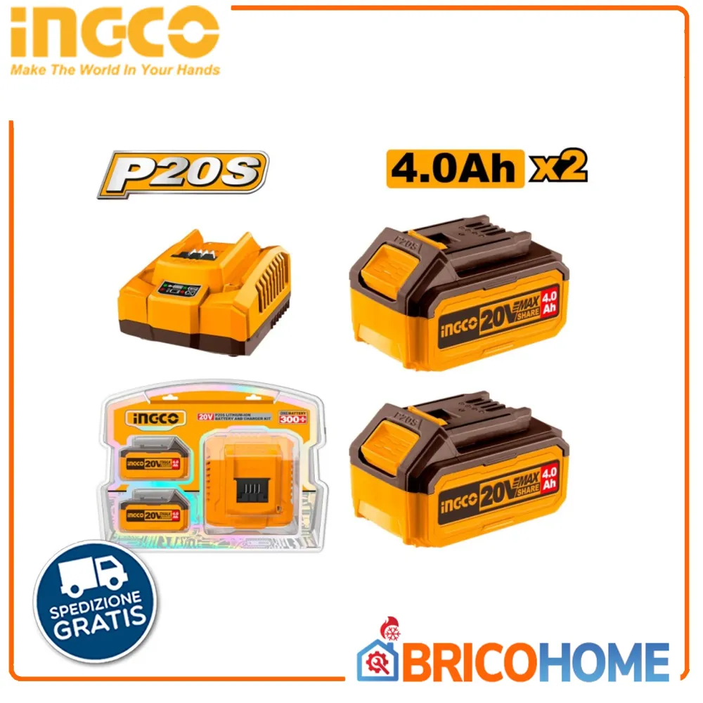 Kit Pannello Solare Portatile INGCO Kit starter 2 batterie da 4Ah + caricabatteria (FBLI2002+FCLI20411E) Supply