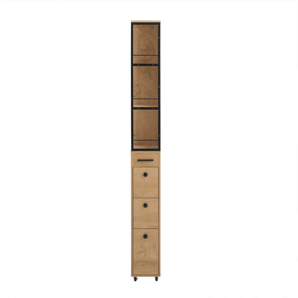 SoBuy NSR13-N Carrello Salvaspazio con Cassetti e Ruote, Mobiletto Multiuso per Cucina, Bagno e Lavanderia Naturale 20x40x...