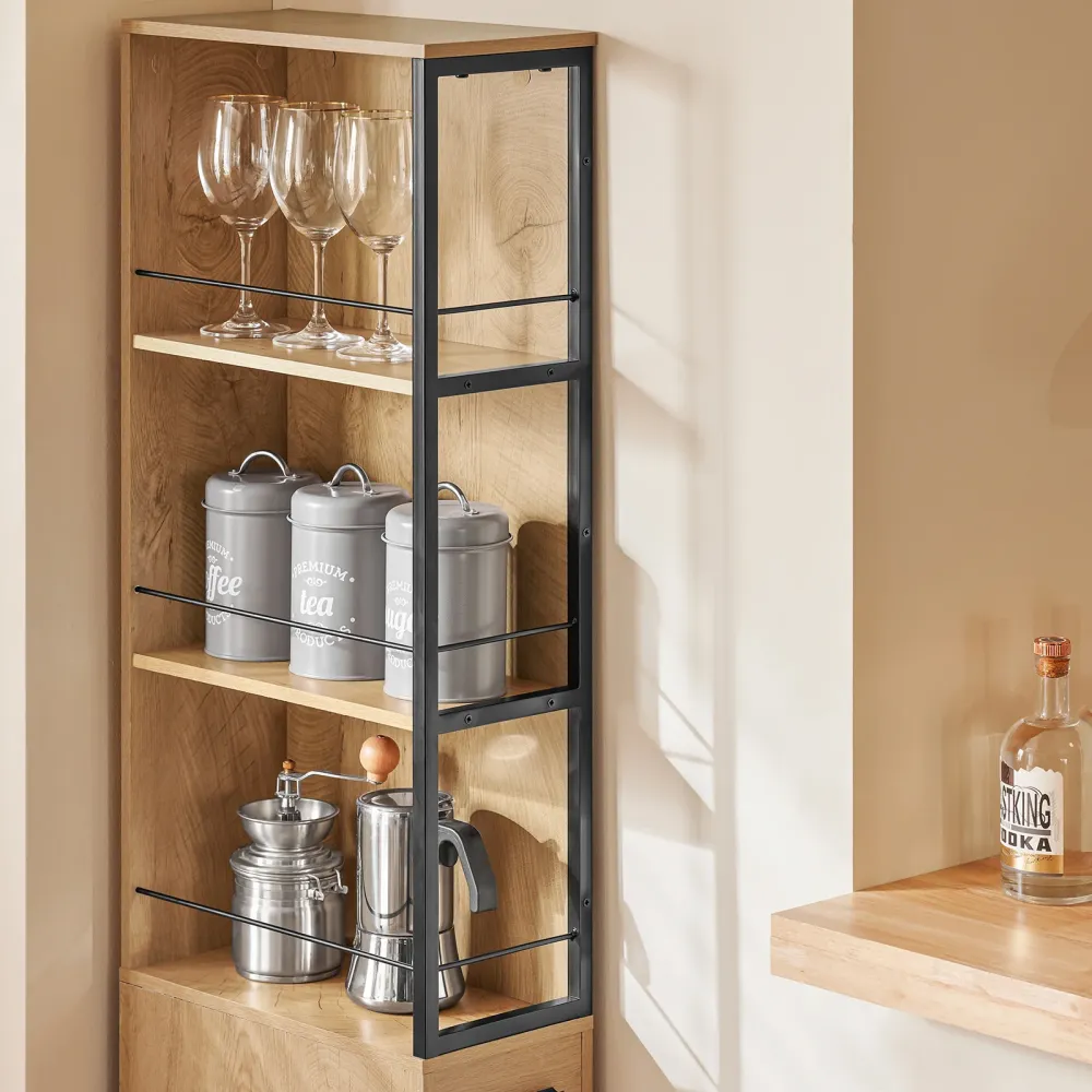 SoBuy NSR13-N Carrello Salvaspazio con Cassetti e Ruote, Mobiletto Multiuso per Cucina, Bagno e Lavanderia Naturale 20x40x...