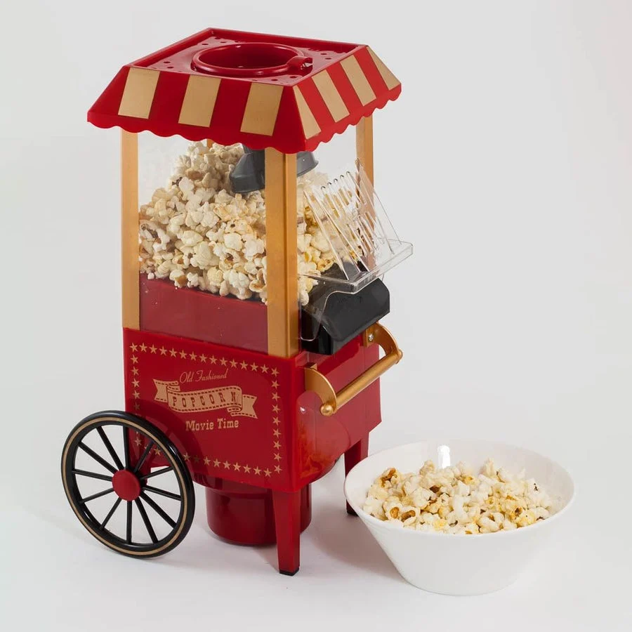 Carretto Macchina Pop Corn Elettrica Aria Calda Senza Olio Popcorn Professionale 1200W Design Retrò per Feste Party Bambini