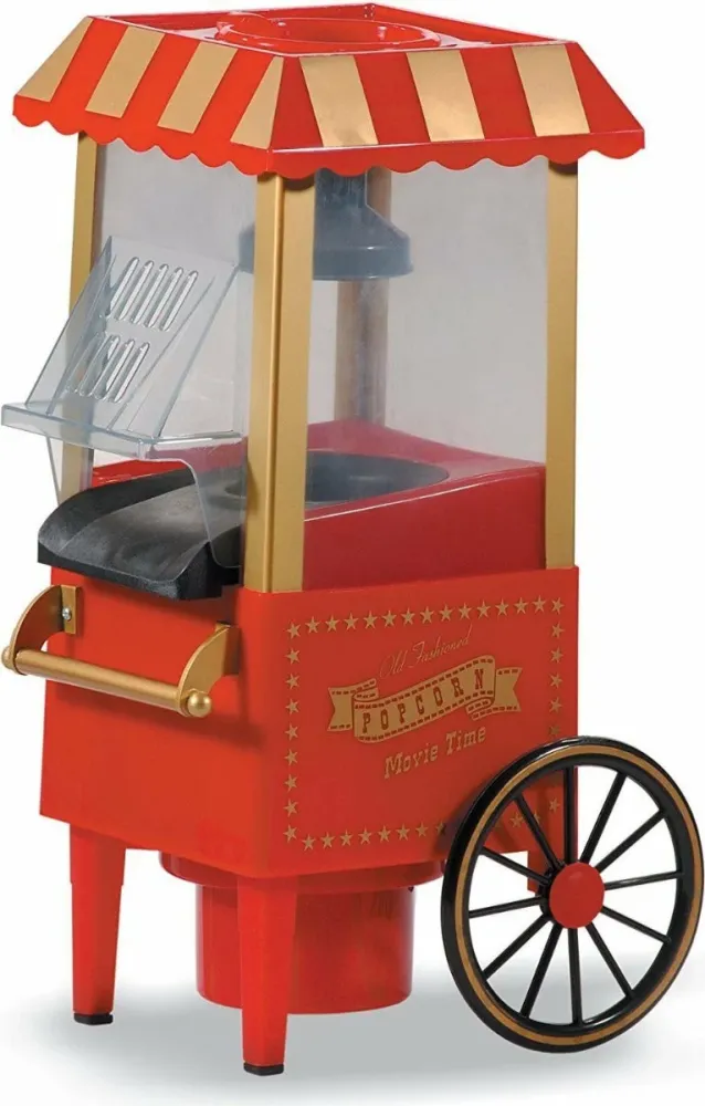Carretto Macchina Pop Corn Elettrica Aria Calda Senza Olio Popcorn Professionale 1200W Design Retrò per Feste Party Bambini