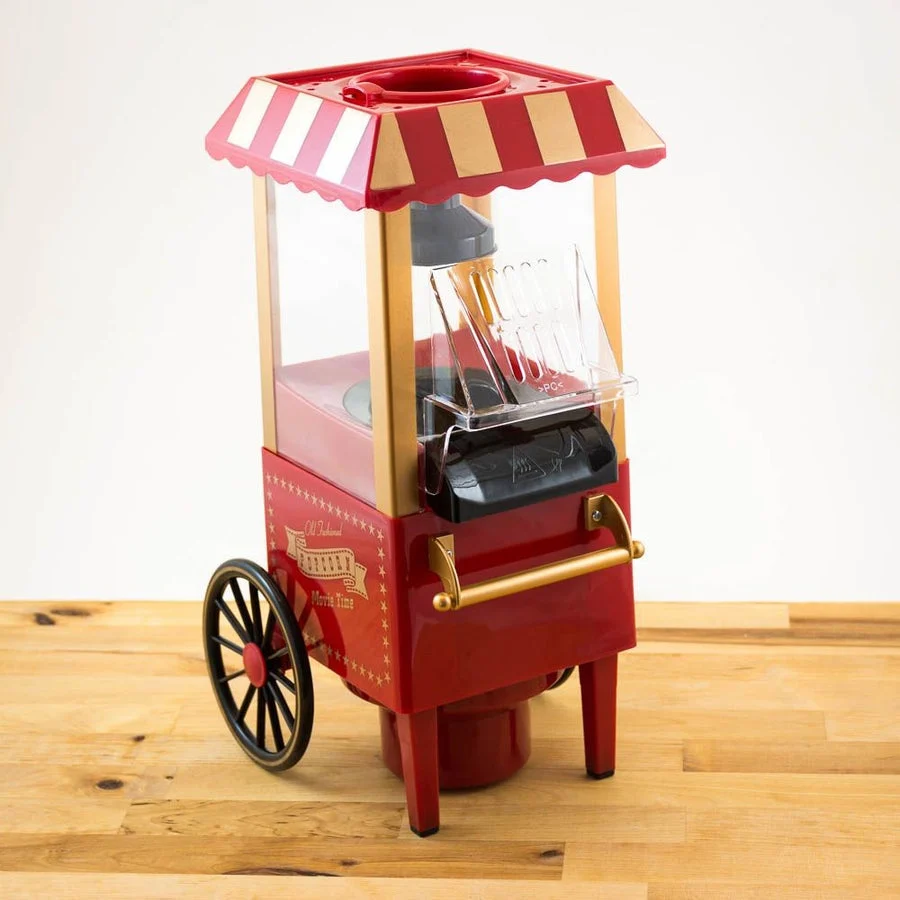 Carretto Macchina Pop Corn Elettrica Aria Calda Senza Olio Popcorn Professionale 1200W Design Retrò per Feste Party Bambini