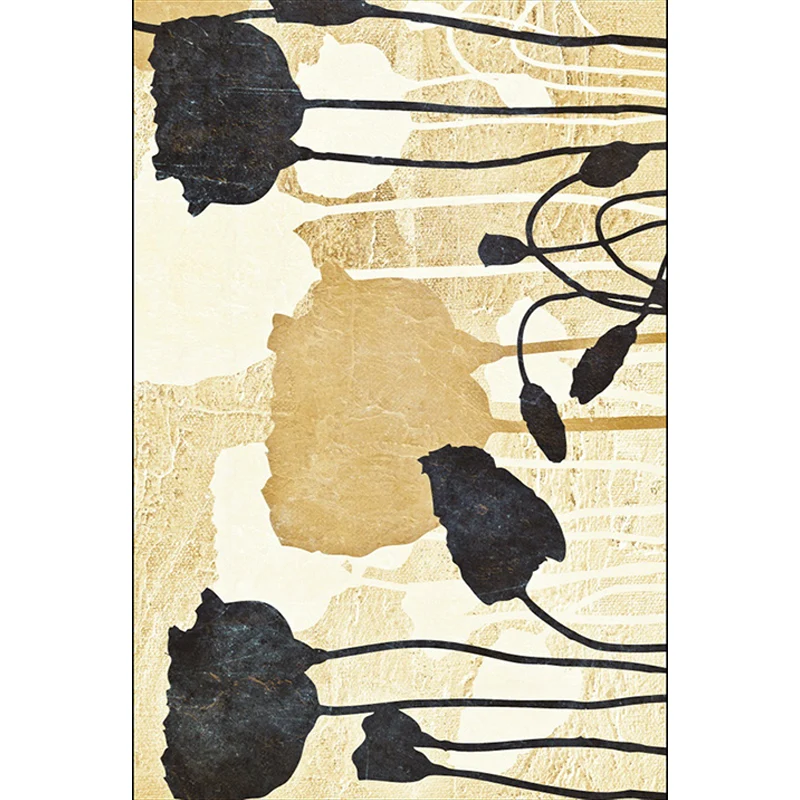 Carta per Pittura Tappeto contemporaneo con motivo acquerello Tappeto poliestere dorato e nero Tappeto antiscivolo lavabil...