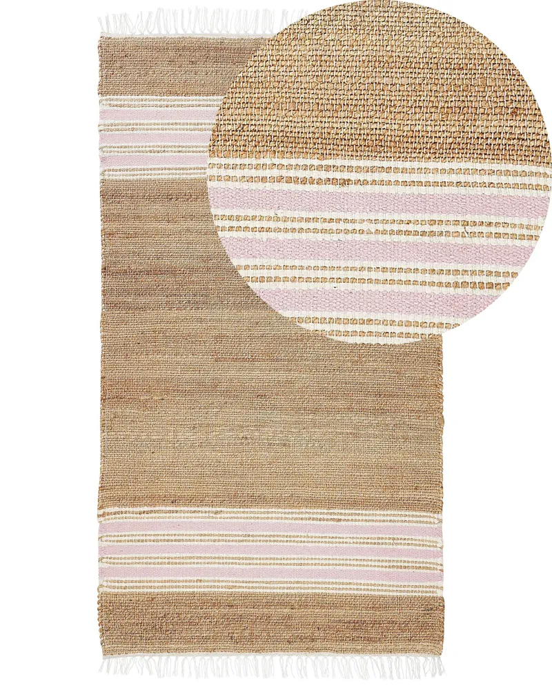 Professionale Tappeto iuta sabbia e rosa pastello 80 x 150 cm MIRZA
