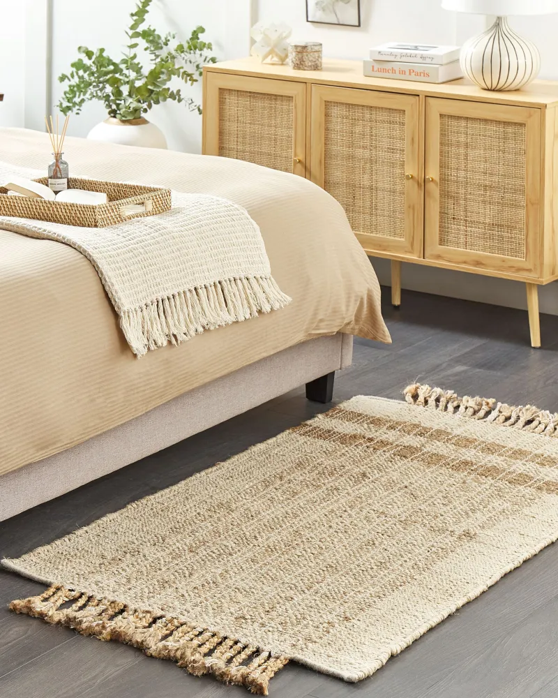 Tappeto iuta beige distinto e naturale 80 x 150 cm ORTAOBA per Acquerelli
