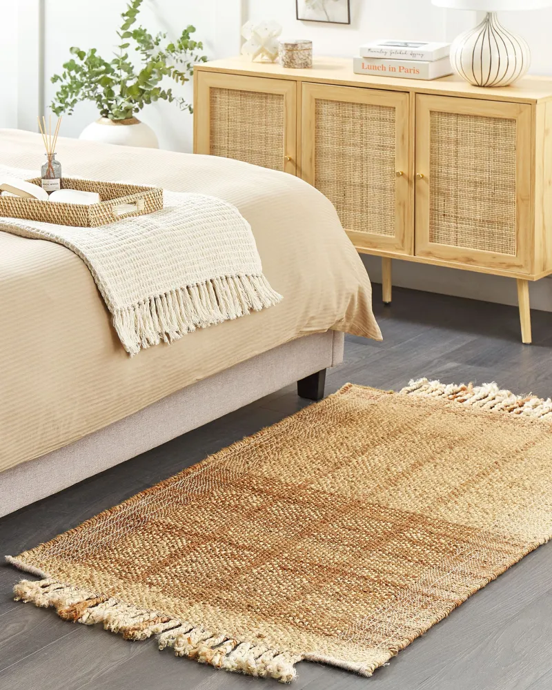 Tappeto iuta crema chiaro e marrone 80 x 150 cm KARKIN Rotolo da 10m
