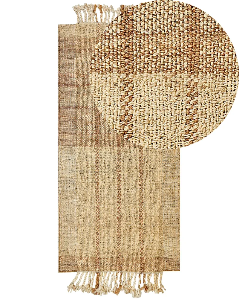 Tappeto iuta crema chiaro e marrone 80 x 150 cm KARKIN Rotolo da 10m