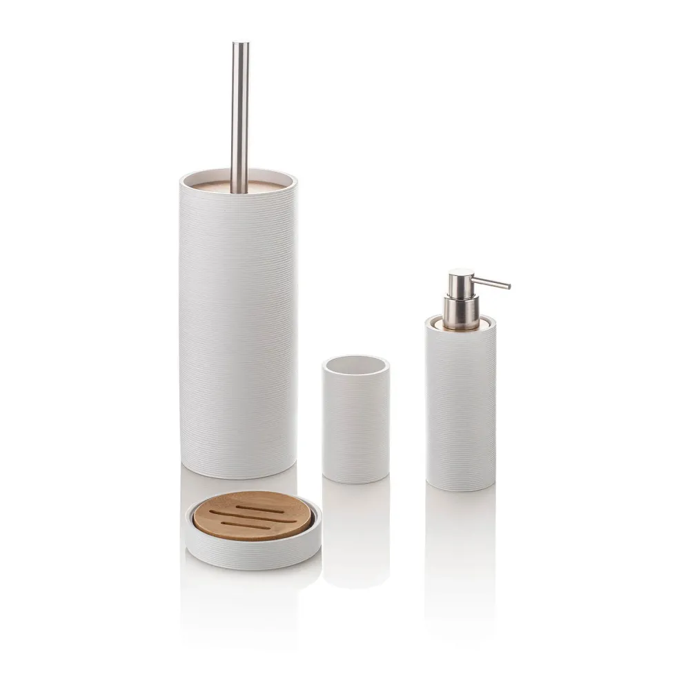 Set Completo Accessori Bagno Colore Bianco e Bambù