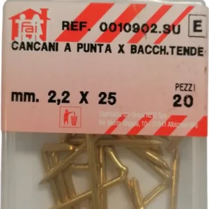 ORECA - 20 CANCANI PUNTA PER BACCHETTE TENDE ACCIAIO OTTONATO 2,2X25