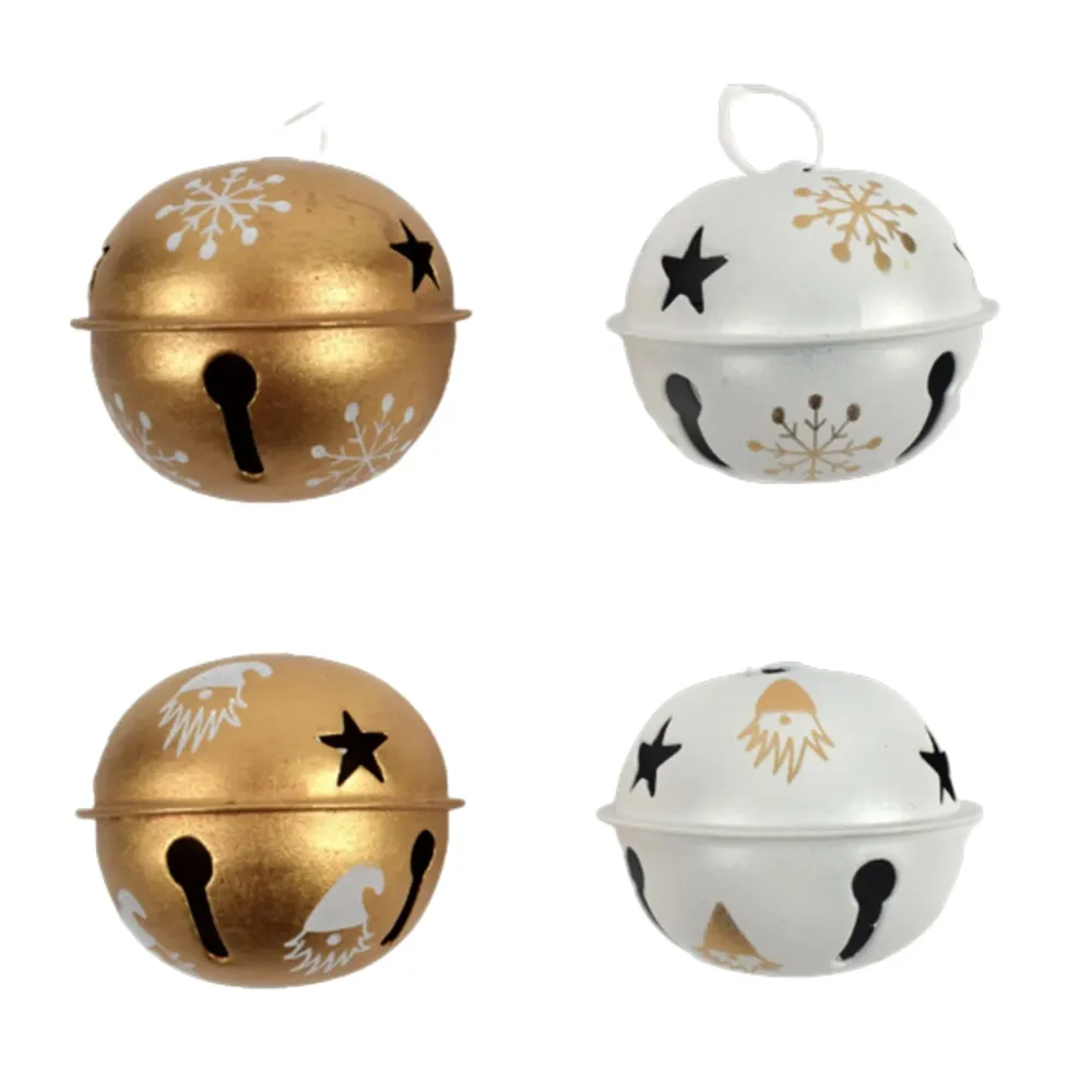 6 palline campanella natalizie metallo Bianco e Oro da Ø 5 cm