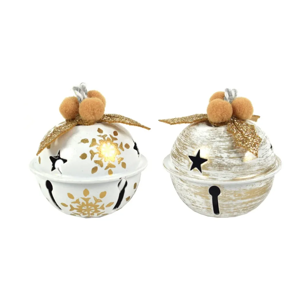 12 palline campanella natalizie metallo Bianco e Oro da Ø 4 cm