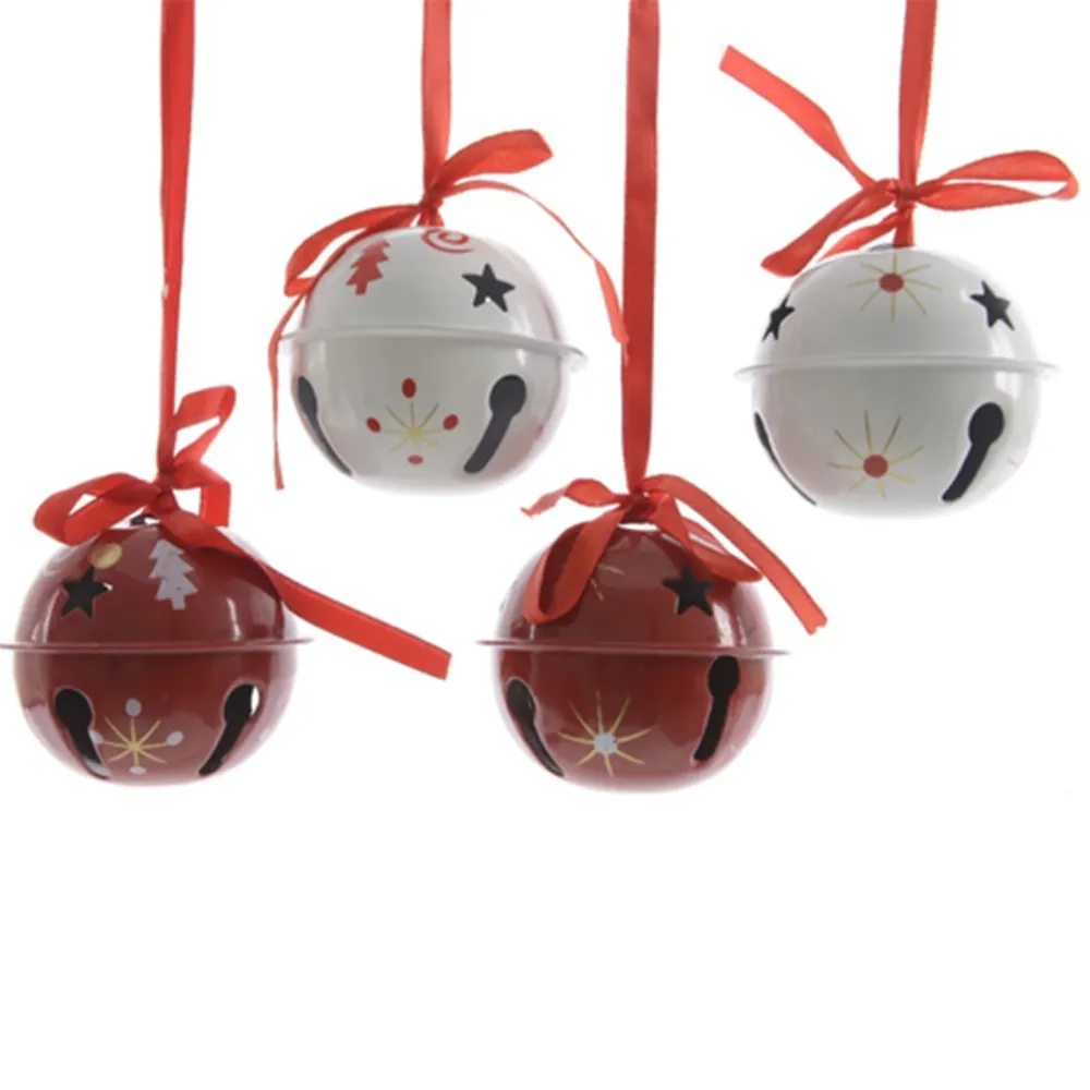 6 palline campanella natalizie metallo Bianco e Rosso da Ø 5 cm