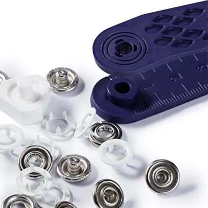 PRYM - 10 PEZZI - BOTTONI DA RIBADIRE 10MM PRESSIONE - COLORE ARGENTO E BIANCO