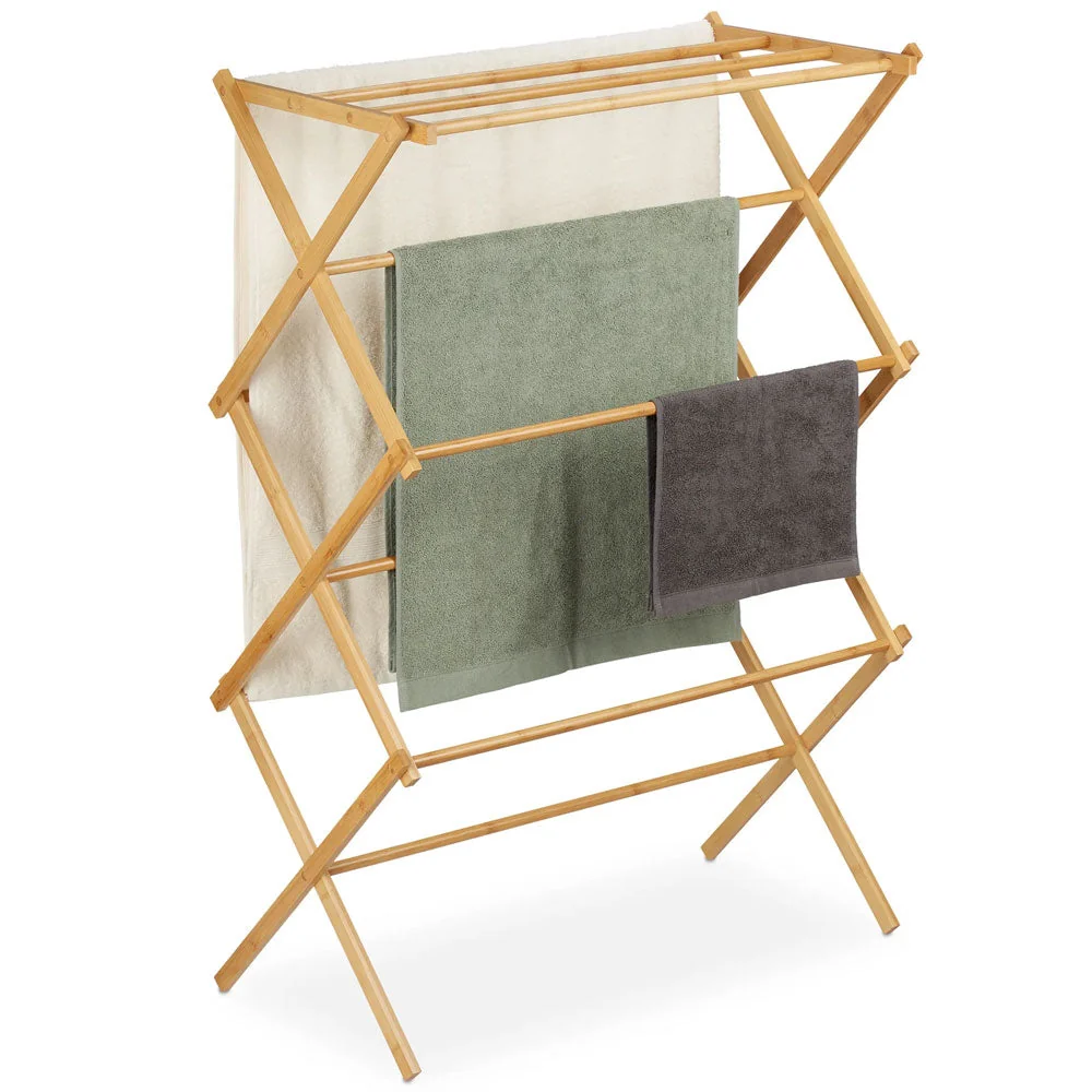 Stendino Appendiabiti Verticale Pieghevole Bambu Salvaspazio 66x106cm