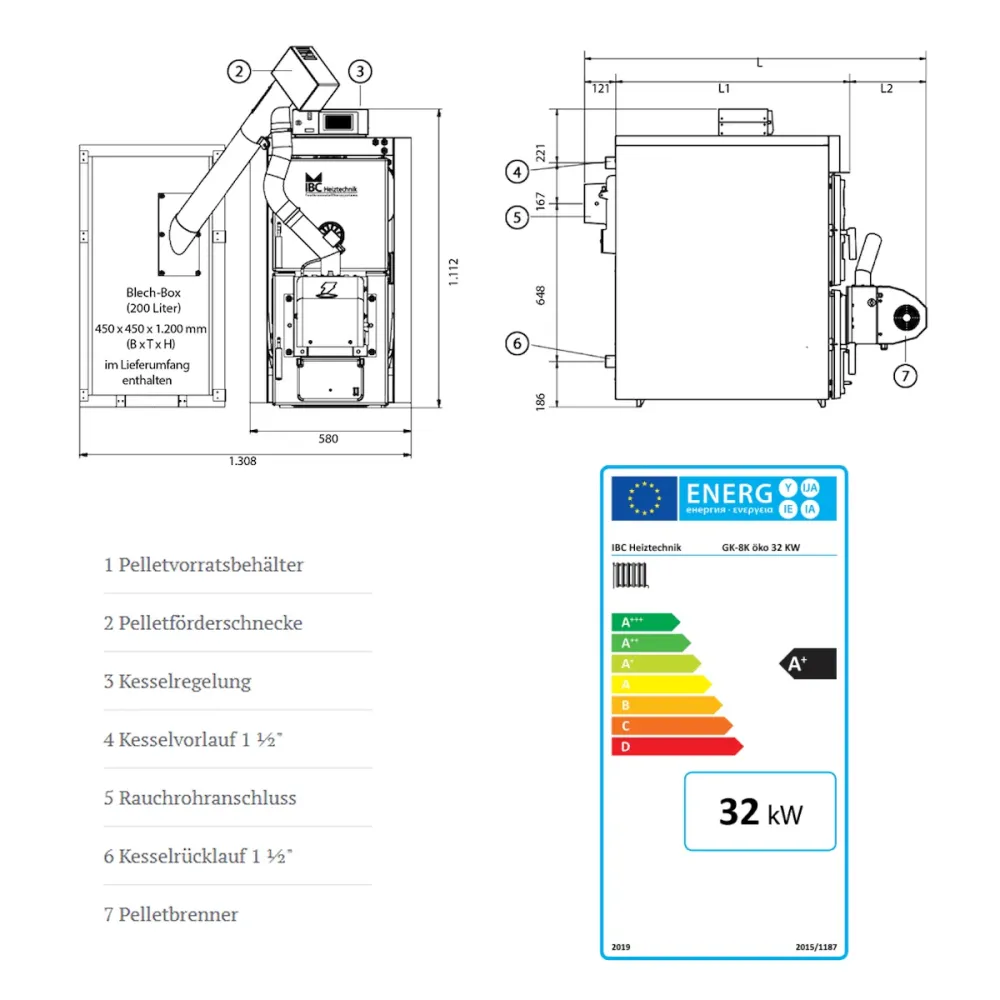 Caldaia pellet caldaia combustibile solido IBC GK-8K eco 32 kW