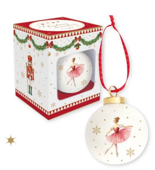 Pallina di natale ceramica con ballerina nutcracker scatola regalo MAGIE DE NOEL