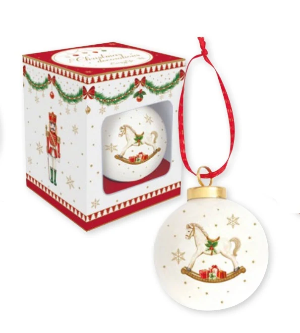 Pallina di natale ceramica con cavallo dondolo scatola regalo MAGIE DE NOEL