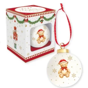 Pallina di natale ceramica con orsetto scatola regalo MAGIE DE NOEL