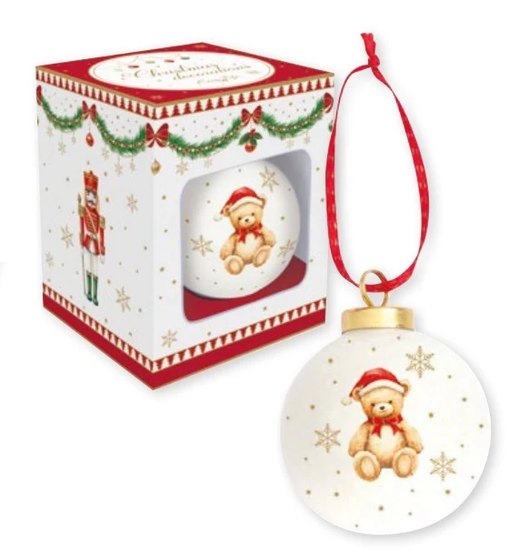 Pallina di natale ceramica con orsetto scatola regalo MAGIE DE NOEL