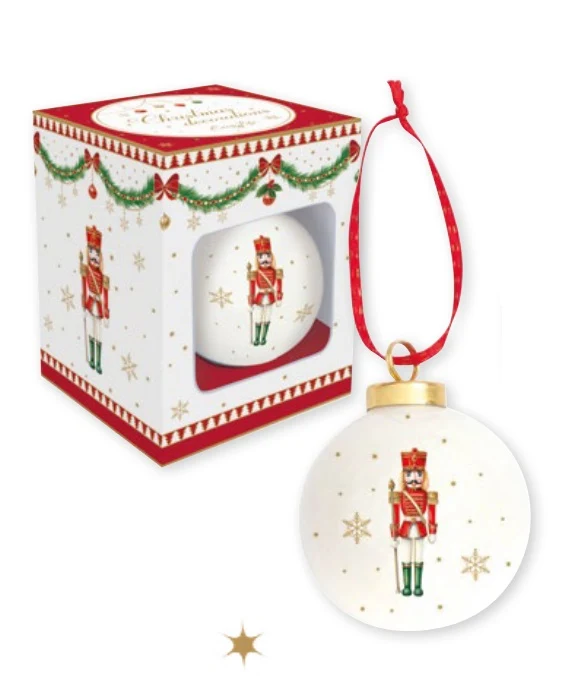 Pallina di natale ceramica con soldatino nutcracker scatola regalo MAGIE DE NOEL