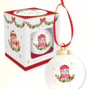 Pallina di natale ceramica gatto grigio con sciarpa CHRISTMAS CAT