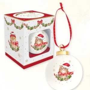 Pallina di natale ceramica gatto rosso con sciarpa CHRISTMAS CAT