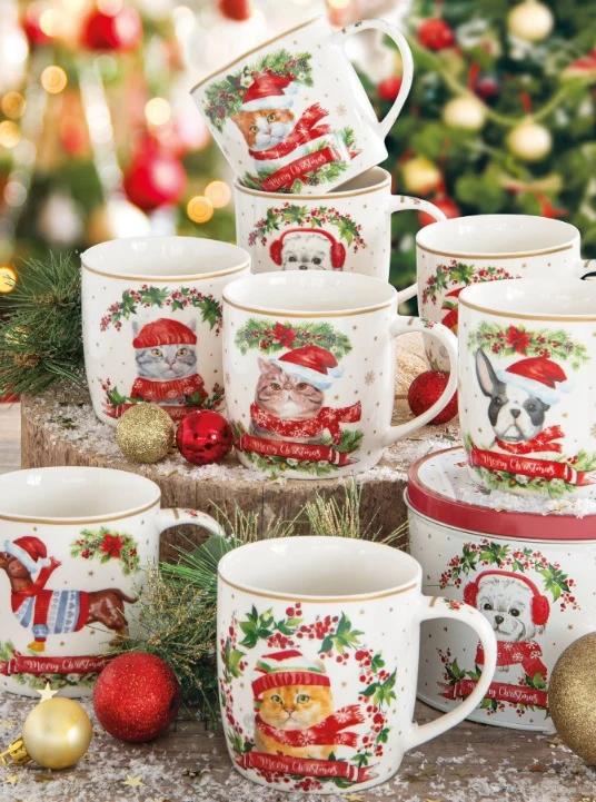 Pallina di natale ceramica gatto rosso con sciarpa CHRISTMAS CAT