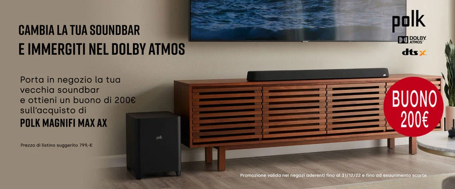 Polk Audio Magnifi Max AX soundbar 5.1.2 con Dolby Atmos e DTS:X
