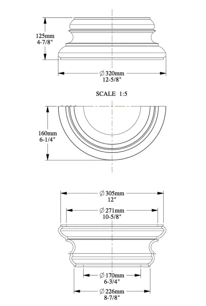 Contenitore da Esterno Base per colonne semisferiche | 160 x 125 x 320 mm | K1151