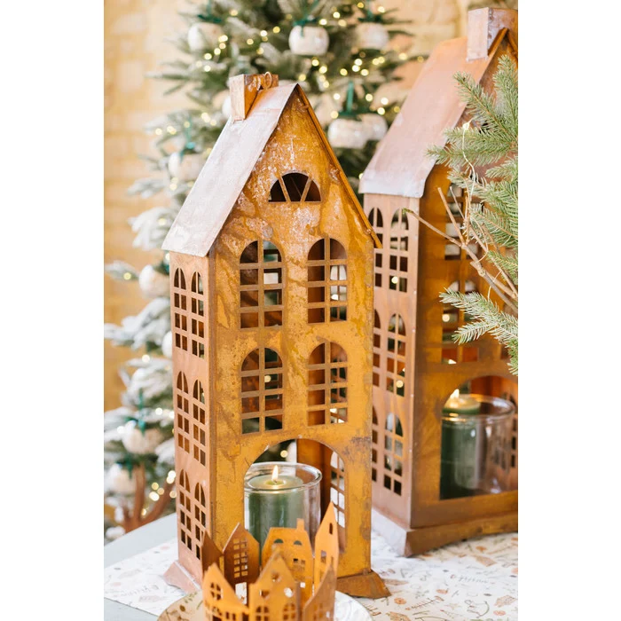 Lanterna metallo anticato shabby 20*14*65 My Home Christmas Edition NUVOLE DI STOFFA