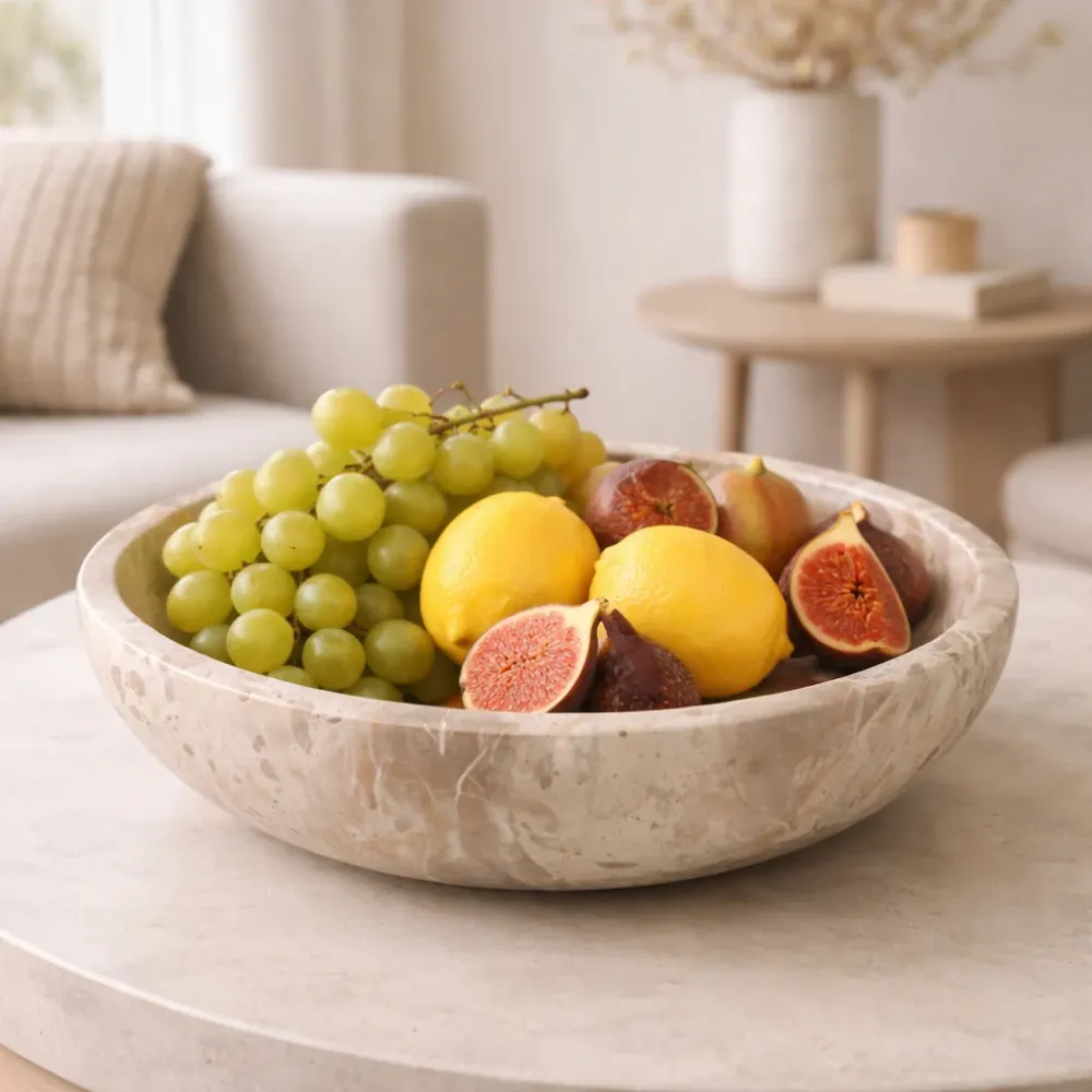 Piatto Decorativo Marmo Beige per Tavolo e Arredo