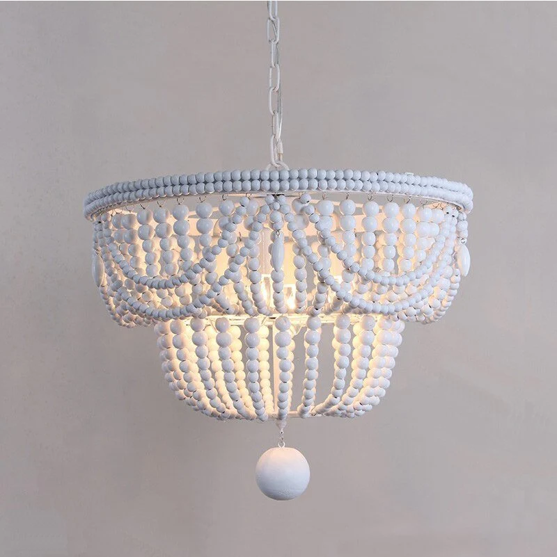 Illuminazione Lampadari retrò Lampadario con perline di legno Luce per bambini Camera da letto Camera da letto Principessa...